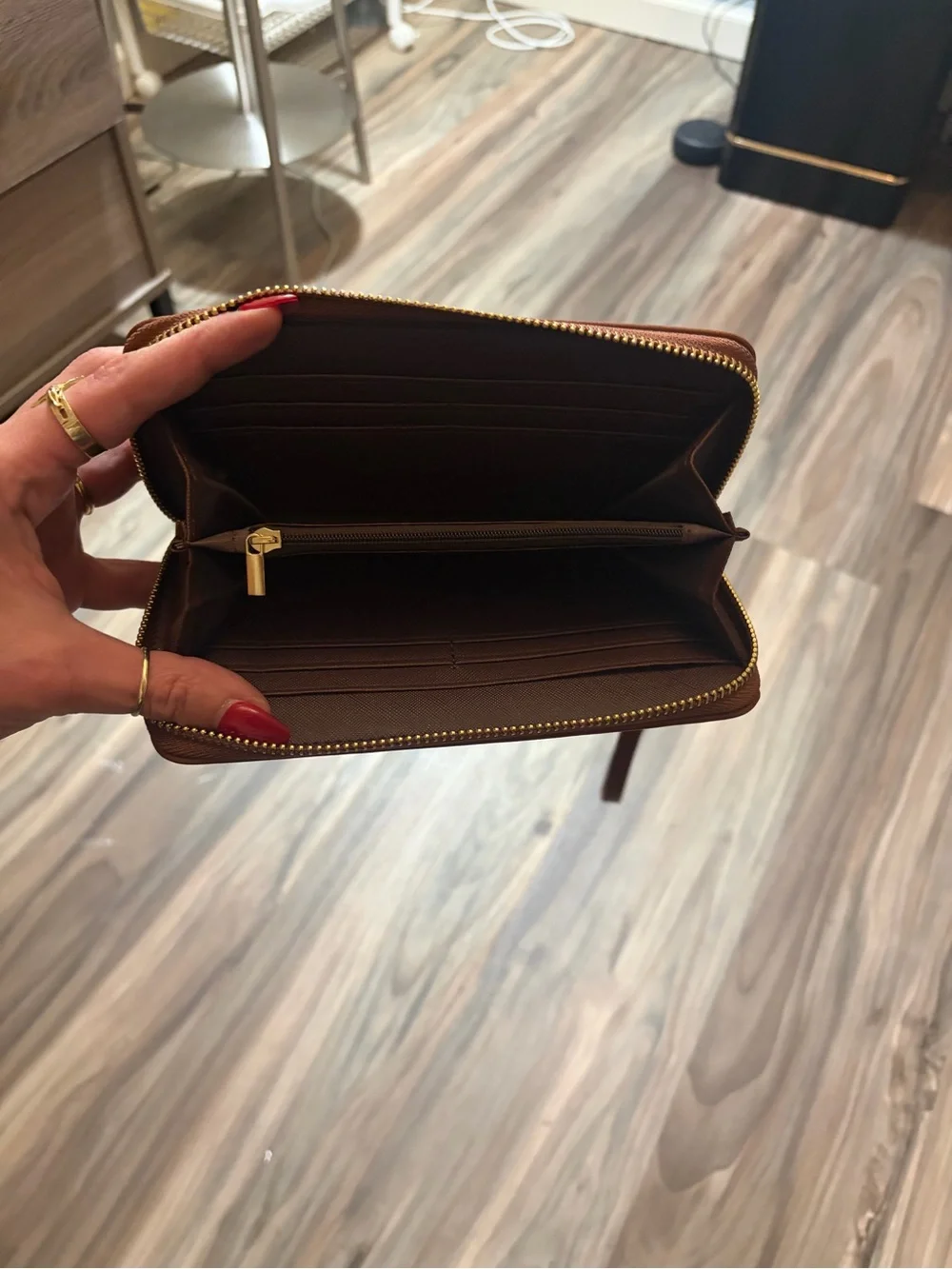 Prada Brown Leather Zip Wallet with Embossed Logo